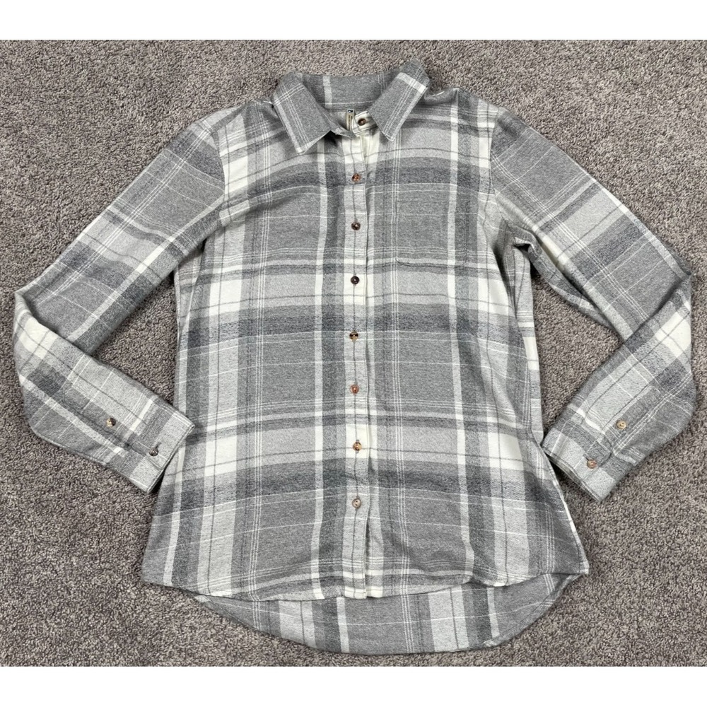 Kuhl Shirt Womens Small Gray Plaid Button Down Flannel Cabin Core Outdoor Cozy